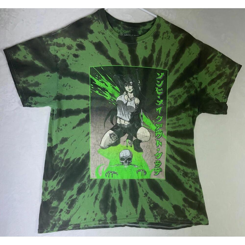 Zombie Makeout club 100% cotton Men’s Green tie-dye shirt size Xlarge Anime XL